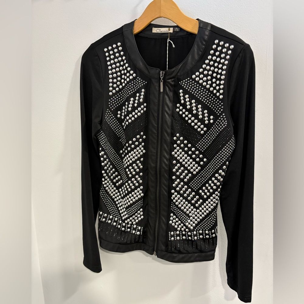 Elegant Black Carmin Blouse Blazer with Silver Studs NWT